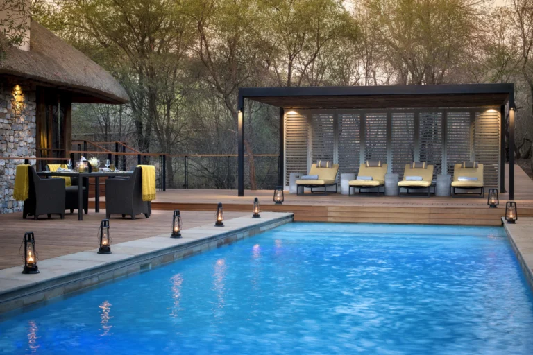 Morukuru Owner's House private pool with shaded gazebo in Madikwe Game Reserve