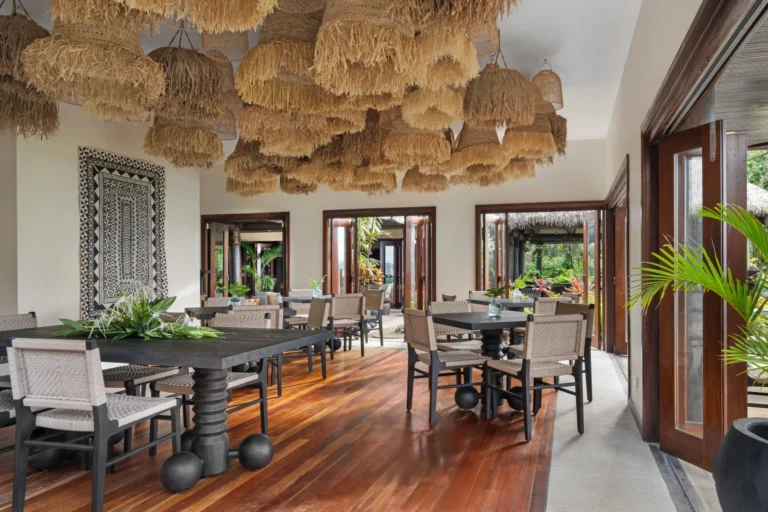 Kanavata restaurant at Nanuku Resort Fiji, alternate angle showing tropical setting