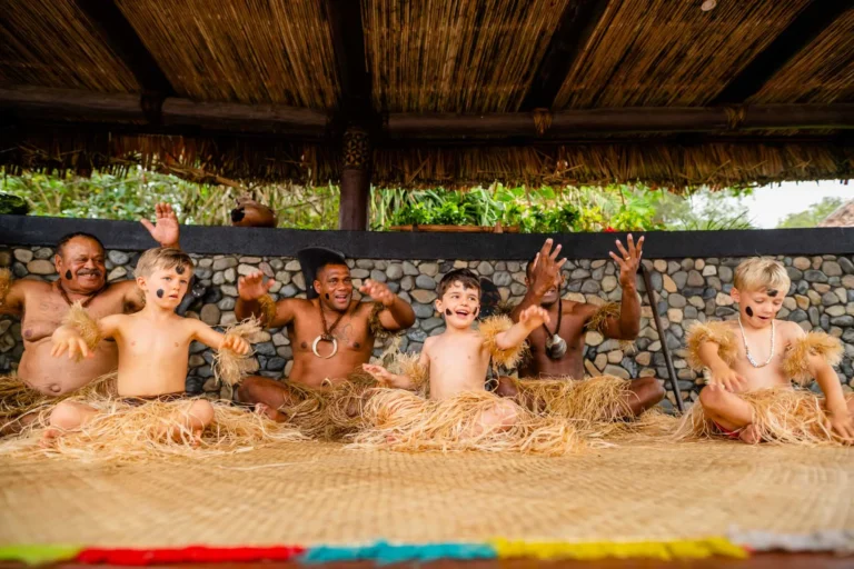 Children performing the Junior Warriors Meke cultural dance at Nanuku Resort Fiji