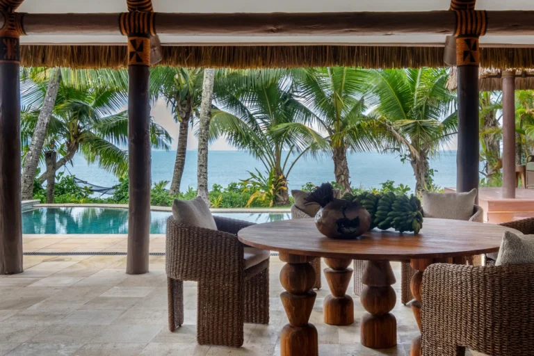 Private pool and deck of three-bedroom beachfront pool residence at Nanuku Resort