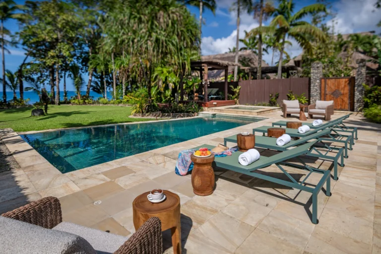 Private residence pool with sun loungers at Nanuku Resort Fiji