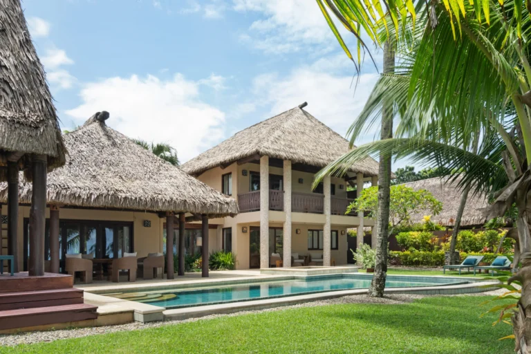 Outdoor living area of two-bedroom beachfront residence at Nanuku Resort