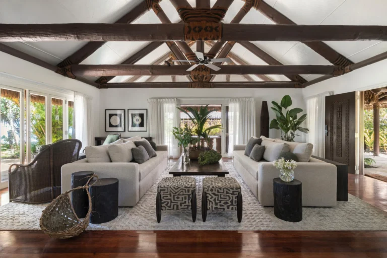 Lounge area of three-bedroom beachfront pool residence at Nanuku Resort