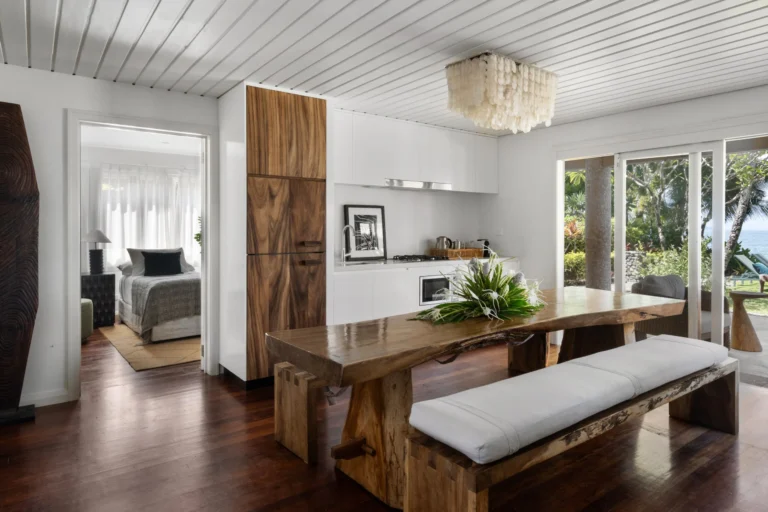 Bedroom in three-bedroom beachfront pool residence at Nanuku Resort