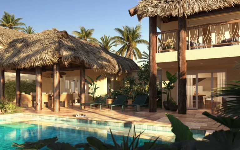 Main villa private pool at Nanuku Resort with tropical garden surround