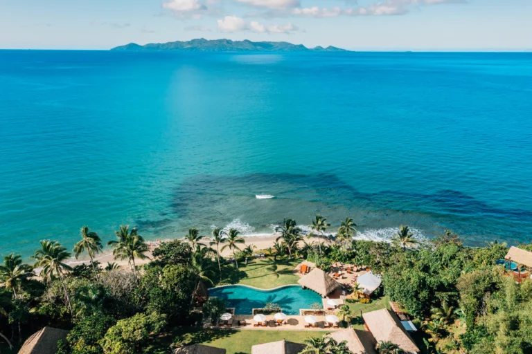 Lagoon and Pacific Ocean view from Nanuku Resort Fiji, Coral Coast