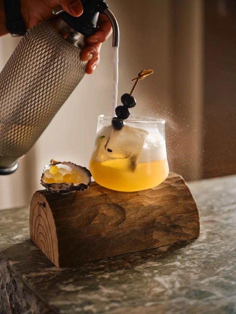 Shebara Tree signature cocktail at Aria Mare restaurant bar, Shebara Resort