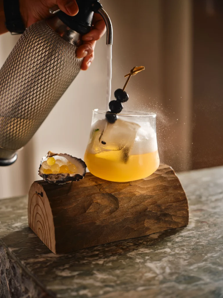Shebara Tree signature cocktail at Aria Mare restaurant bar, Shebara Resort