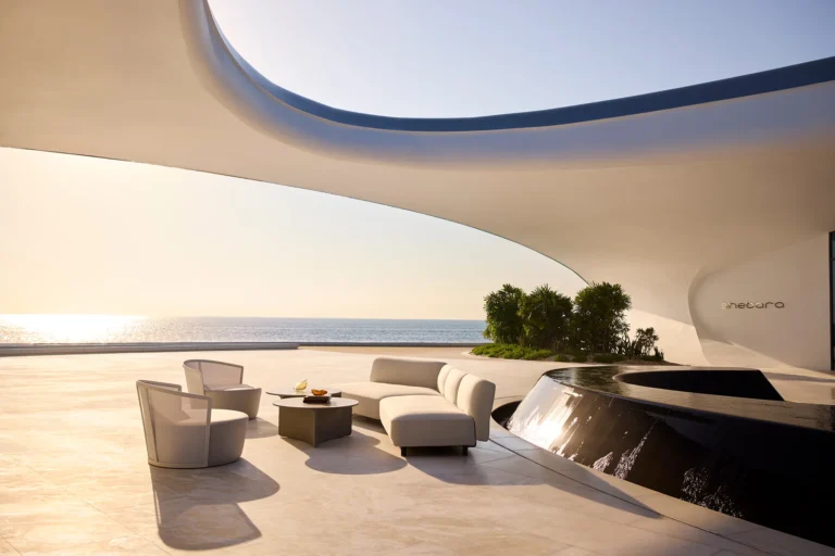 Spa wellness interior at Shebara Resort with organic curved plasterwork and natural materials