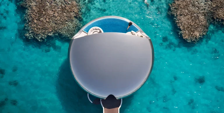 Shebara Resort and surrounding Red Sea coral reef from above, Sheybarah Island