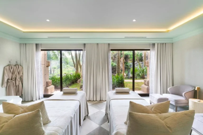 Twin treatment room at the Royal Spa with garden views