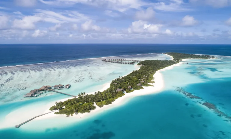 Aerial view of Niyama Private Islands Maldives resort and surrounding lagoon