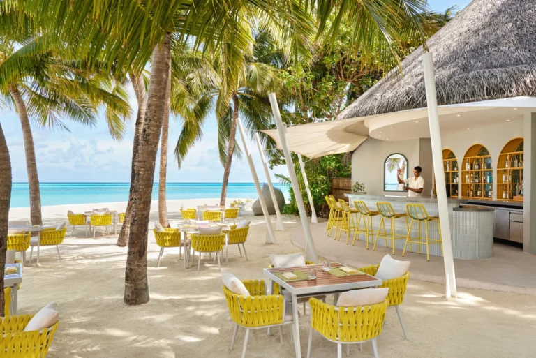 Outdoor seating area at Epicure, Niyama's all-day international dining venue