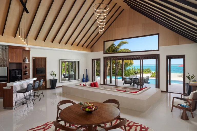 Living/lounge area inside a reimagined Two Bedroom Beach Pool Pavilion