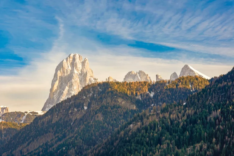 Dolomites mountain panorama above Ortisei, Val Gardena
