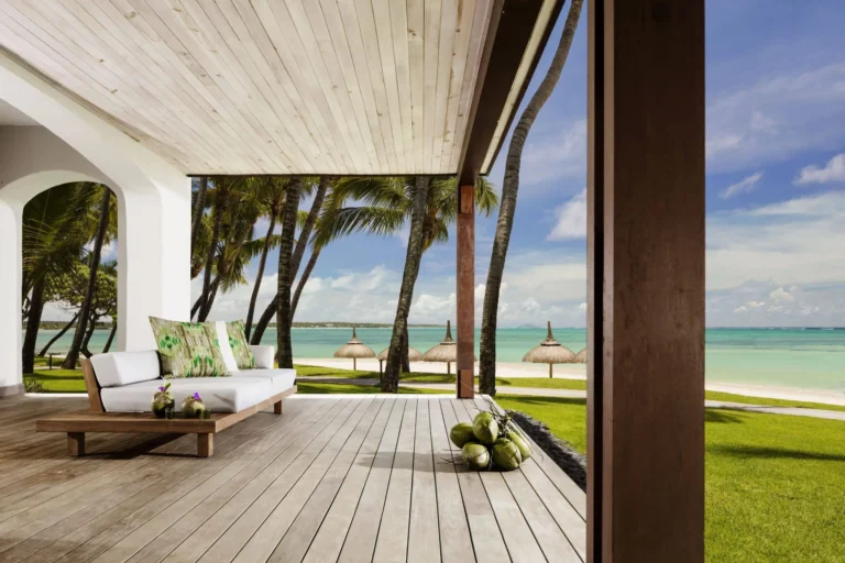 Ocean Suite terrace at One&Only Le Saint Géran with outdoor seating and direct Indian Ocean view