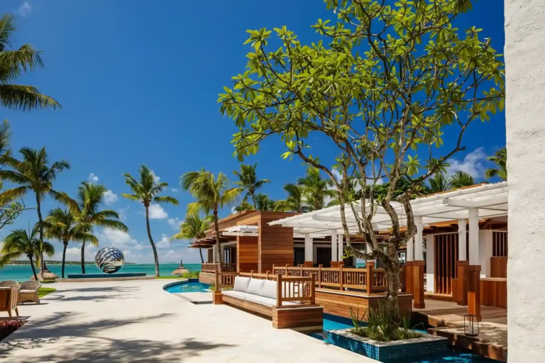 La Terrasse bar and restaurant exterior at One&Only Le Saint Géran — open-air beachfront terrace, Mauritius