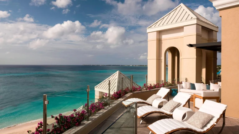 High-end suite terrace overlooking the resort and sea