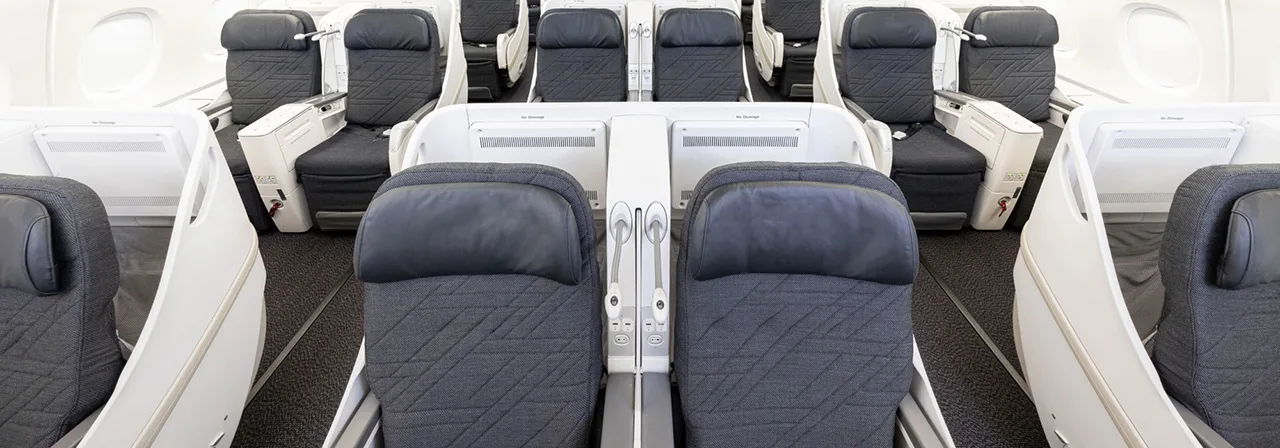 Korean Air A380 Prestige Class cabin, current dark grey colour scheme