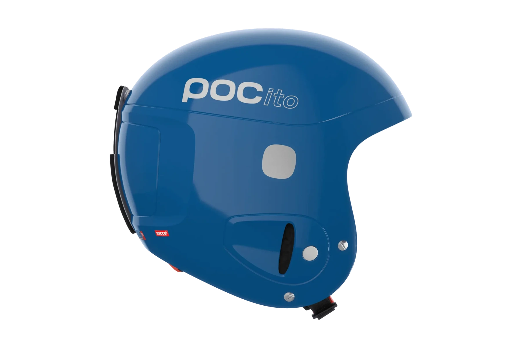 POC POCito Skull ski helmet in fluorescent blue, direct side profile
