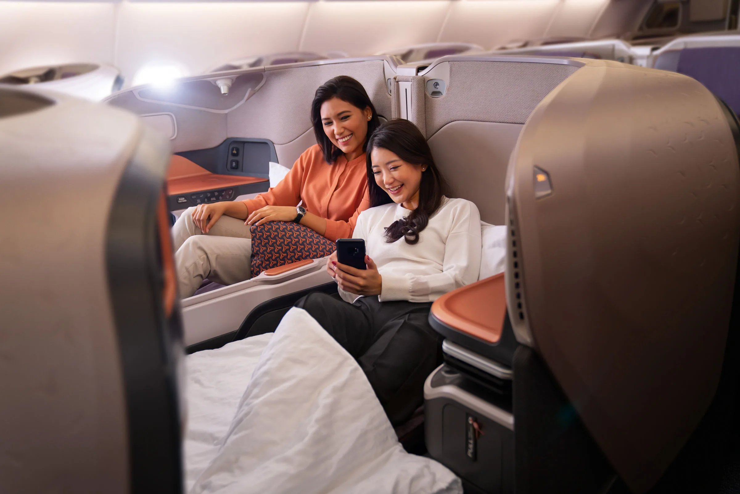 Singapore Airlines A380 Business Class centre seats converted into a double bed